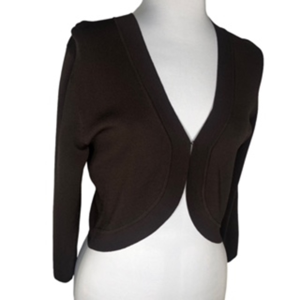 NWT Spense Long Sleeve V-Neck Java Cropped Cardigan Size L